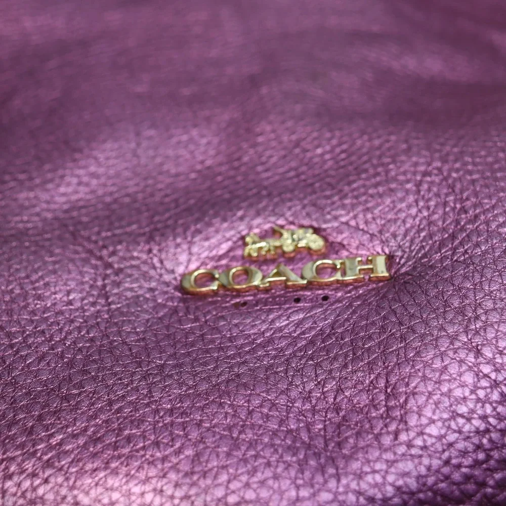 Coach Hallie Pebble‎ Leather Shoulder Bag Metallic Berry F80271 Hobo Redefined